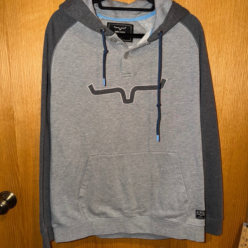 Kimes Ranch Hoodie Mens Large Grey Colorblock Henley Raglan Pullover Logo
